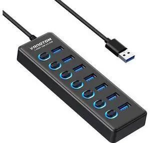 USB 3.0 Hub, 7-Port USB Hub Splitter with LED Individual On/Off Switches and 3ft Extended Long Cable for Laptop, MacBook, Surface Pro, PS4/5, Flash Drive, HDD USB 3.0 Hub, 7-Port USB Hub Splitter with LED Individual On/Off Switches and 3ft Extended Long Cable for Laptop, MacBook, Surface Pro, PS4/5, Flash Drive, HDD