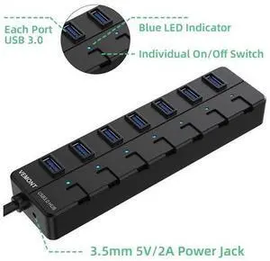 USB HUB 3.0, Super Speed 7-Port USB Data Hub with Individual On/Off Switches and Power LED, with 4ft/1.2m Long Cable USB Extension for Laptop?PC Computer and More USB HUB 3.0, Super Speed 7-Port USB Data Hub with Individual On/Off Switches and Power LED, with 4ft/1.2m Long Cable USB Extension for Laptop?PC Computer and More