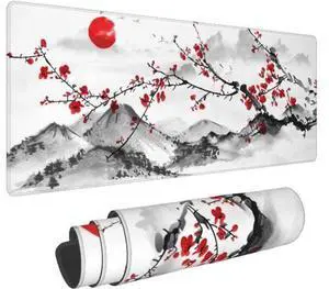 Watercolor Japanese Cherry Blossom Mouse Pad 31.5 X 11.8 Inch XL Red Floral Design Extended Gaming Mousepad Large Non-Slip Rubber Base Keyboard Desk Mat with Stitched Edges for Gaming and Office Watercolor Japanese Cherry Blossom Mouse Pad 31.5 X 11.8 Inch XL Red Floral Design Extended Gaming Mousepad Large Non-Slip Rubber Base Keyboard Desk Mat with Stitched Edges for Gaming and Office