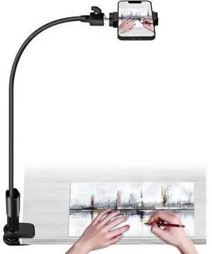 Gooseneck Phone Holder for Bed/Desk, Flexible Phone Holder with 360 Adjustable Clamp Clip, Overhead Phone Mount, for Cookie Decorating, Recording or Watching Video Gooseneck Phone Holder for Bed/Desk, Flexible Phone Holder with 360 Adjustable Clamp Clip, Overhead Phone Mount, for Cookie Decorating, Recording or Watching Video