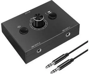 3.5mm Audio Switcher, 2 Input 1 Output / 1 Input 2 Output Audio Splitter Switcher, Audio Switcher Box, One-Key Mute Button, No External Power Required 3.5mm Audio Switcher, 2 Input 1 Output / 1 Input 2 Output Audio Splitter Switcher, Audio Switcher Box, One-Key Mute Button, No External Power Required