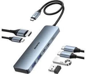 BENFEI USB C HUB 6-in-1 with HDMI(4K@60Hz), 100W Power Delivery, 10Gbps 2*USB-A and 2*USB-C, Silicone Cable, Aluminum Case Compatible with iPhone 15 Pro/Max, MacBook, iPad Pro, iMac, S23, XPS17 BENFEI USB C HUB 6-in-1 with HDMI(4K@60Hz), 100W Power Delivery, 10Gbps 2*USB-A and 2*USB-C, Silicone Cable, Aluminum Case Compatible with iPhone 15 Pro/Max, MacBook, iPad Pro, iMac, S23, XPS17
