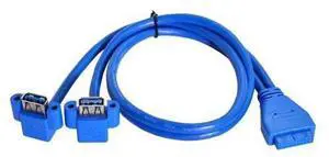 USB 3.0 Front Panel Header 19/20Pin 1 Male to 2 USB 3.0 Female 90 Degree Angled Panel Port Extension Cable 0.5M with Panel Mount Holes USB 3.0 Front Panel Header 19/20Pin 1 Male to 2 USB 3.0 Female 90 Degree Angled Panel Port Extension Cable 0.5M with Panel Mount Holes