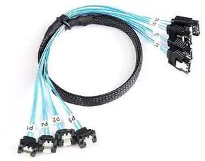 SAS 4.0 4X SATA to 4X SATA Cable 90° Right Angle 12Gbps High-Speed SSD Hard Drive Data Cable, 30AWG Copper Wire, Server Motherboard Connection (1m) SAS 4.0 4X SATA to 4X SATA Cable 90° Right Angle 12Gbps High-Speed SSD Hard Drive Data Cable, 30AWG Copper Wire, Server Motherboard Connection (1m)