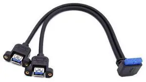 2 Ports USB 3.0 Female to Motherboard 20Pin Male Cable for Front Panel Screw Mount Type 30cm 90 Degree UP Angled 2 Ports USB 3.0 Female to Motherboard 20Pin Male Cable for Front Panel Screw Mount Type 30cm 90 Degree UP Angled