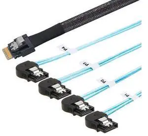 PCIE Slimline SAS 4.0 SFF-8654 38Pin to 4* SATA 7Pin Left Angle Cable High Speed 30AWG Server Data Transfer Cable Compatible with RAID Controller, HDD, SSD (0.5M/19.68in) PCIE Slimline SAS 4.0 SFF-8654 38Pin to 4* SATA 7Pin Left Angle Cable High Speed 30AWG Server Data Transfer Cable Compatible with RAID Controller, HDD, SSD (0.5M/19.68in)