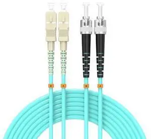 Fiber Patch Cable OM3 SC/UPC to ST/UPC 32ft/10meters, 10Gb/giga-bit MultiMode Duplex Jumper, 50/125?m LSZH Fiber Optic Cable Cord for SFP Transceiver, Aqua Fiber Patch Cable OM3 SC/UPC to ST/UPC 32ft/10meters, 10Gb/giga-bit MultiMode Duplex Jumper, 50/125?m LSZH Fiber Optic Cable Cord for SFP Transceiver, Aqua
