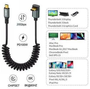 Stretch Coiled USB-C USB4 Cable 20Gbps 8K 100W Type-C Up Angled Male to Male Cable Power & Data for Laptop Keyboard Tablet Stretch Coiled USB-C USB4 Cable 20Gbps 8K 100W Type-C Up Angled Male to Male Cable Power & Data for Laptop Keyboard Tablet