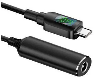 DC Jack 5.5x2.1mm Input to USB-C Type-C Power 140W Smart LED Display Charge Cable for Laptop Phone PD9V/5V/20V/7A DC Jack 5.5x2.1mm Input to USB-C Type-C Power 140W Smart LED Display Charge Cable for Laptop Phone PD9V/5V/20V/7A