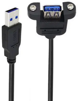 0.98FT Short USB Extension Cable, USB 3.0 Male to Female Panel Mount Type Cable with Screws 0.98FT Short USB Extension Cable, USB 3.0 Male to Female Panel Mount Type Cable with Screws