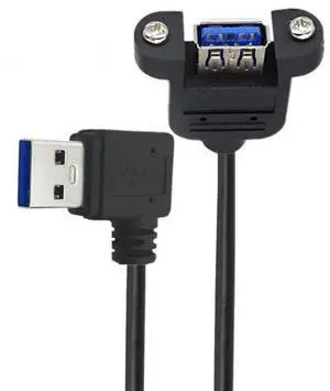 12 Inch Short USB Extension Cable, USB 3.0 Male to Female 90 Degree Left Angled Panel Mount Type Cable with Screws 12 Inch Short USB Extension Cable, USB 3.0 Male to Female 90 Degree Left Angled Panel Mount Type Cable with Screws