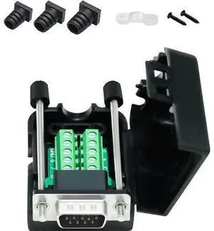 DTech DB9 Breakout Connector, Male RS232 Serial Adapter, Solderless Module Board with Screw Terminals, Case, Long Bolts, Tail Pipes DTech DB9 Breakout Connector, Male RS232 Serial Adapter, Solderless Module Board with Screw Terminals, Case, Long Bolts, Tail Pipes