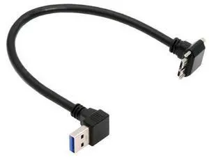 Down Angled 90 Degree USB 3.0 A Male to Micro-B 3.0 Plug Up Angled Locking Screw Panel Cable 25cm Down Angled 90 Degree USB 3.0 A Male to Micro-B 3.0 Plug Up Angled Locking Screw Panel Cable 25cm