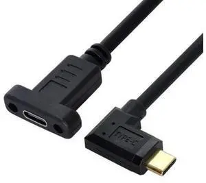 USB 3.1 Gen 2 10Gbps USB C Male to Female 90 Degree Right Angled Fast Charging Data Video Transfer Extension Cable with Panel Mount Hole 0.3M USB 3.1 Gen 2 10Gbps USB C Male to Female 90 Degree Right Angled Fast Charging Data Video Transfer Extension Cable with Panel Mount Hole 0.3M