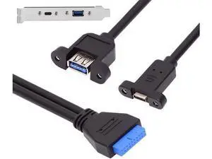 USB3.0 Motherboard 19/20Pin to USB-C Type-C & USB 3.0 Dual Ports Female PCI-E Back Panel 5Gbps Cable USB3.0 Motherboard 19/20Pin to USB-C Type-C & USB 3.0 Dual Ports Female PCI-E Back Panel 5Gbps Cable