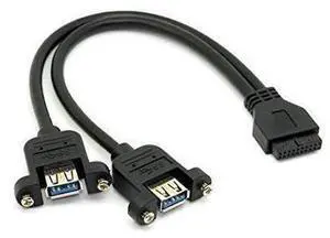 USB 3.0 Dual Ports A Female Screw Mount Type to Motherboard 20pin Header Cable Black USB 3.0 Dual Ports A Female Screw Mount Type to Motherboard 20pin Header Cable Black