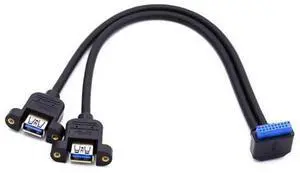 2 Ports USB 3.0 Female to Motherboard 20Pin Male Cable for Front Panel Screw Mount Type 30cm 90 Degree Down Angled 2 Ports USB 3.0 Female to Motherboard 20Pin Male Cable for Front Panel Screw Mount Type 30cm 90 Degree Down Angled