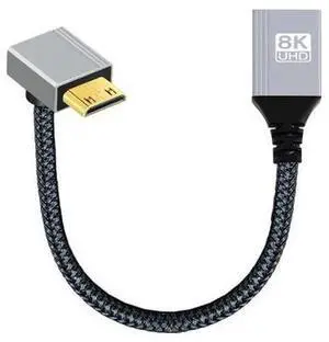 8K Type-C Mini HDMI 2.1 Male 90 Degree Up Angled to HDMI Female Extension HDTV Cable for DV Camera Laptop Portable Monitor 8K Type-C Mini HDMI 2.1 Male 90 Degree Up Angled to HDMI Female Extension HDTV Cable for DV Camera Laptop Portable Monitor