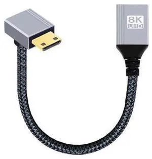 8K Type-C Mini HDMI 2.1 Male 90 Degree Down Angled to HDMI Female Extension HDTV Cable for DV Camera Laptop Portable Monitor 8K Type-C Mini HDMI 2.1 Male 90 Degree Down Angled to HDMI Female Extension HDTV Cable for DV Camera Laptop Portable Monitor