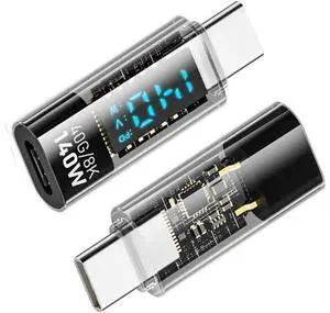 Adapter Transparent Type-C Smart LED Display USB-C Male to Female Extension Adapter USB4.0 40Gbps 140W Current Voltage Monitoring Tester Detector Adapter Transparent Type-C Smart LED Display USB-C Male to Female Extension Adapter USB4.0 40Gbps 140W Current Voltage Monitoring Tester Detector