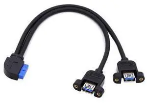 2 Ports USB 3.0 Female to Motherboard 20Pin Male Cable for Front Panel Screw Mount Type 30cm 90 Degree Right Angled 2 Ports USB 3.0 Female to Motherboard 20Pin Male Cable for Front Panel Screw Mount Type 30cm 90 Degree Right Angled