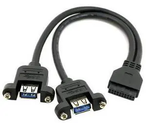 2 Ports USB 3.0 Female to Motherboard 20Pin Male Cable for Front Panel Screw Mount Type 30cm 2 Ports USB 3.0 Female to Motherboard 20Pin Male Cable for Front Panel Screw Mount Type 30cm