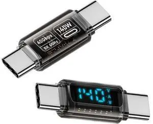 Adapter Transparent Type-C Smart LED Display USB-C Male to Male Extension Adapter USB4.0 40Gbps 140W Current Voltage Monitoring Tester Detector Adapter Transparent Type-C Smart LED Display USB-C Male to Male Extension Adapter USB4.0 40Gbps 140W Current Voltage Monitoring Tester Detector