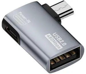 2 in 1 Micro USB OTG Power Adapter Micro USB Male to USB 2.0 Female 90 Degree Left Angled Connector Adapter 2 in 1 Micro USB OTG Power Adapter Micro USB Male to USB 2.0 Female 90 Degree Left Angled Connector Adapter