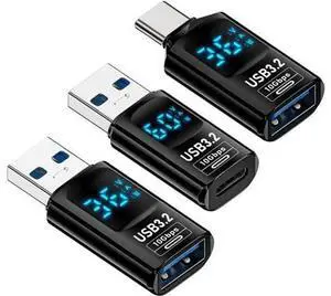 3 Pack USB Digital Display Adapter, USB 3.2 10Gbps PD 36W/60W Data Transfer Fast Charging Power Meter Tester Converter Adapter 3 Pack USB Digital Display Adapter, USB 3.2 10Gbps PD 36W/60W Data Transfer Fast Charging Power Meter Tester Converter Adapter