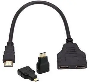 HDMI to Dual HDMI Female Y Splitter Switch Extension Adapter Cable with Micro Mini HDMI Adapter HDMI to Dual HDMI Female Y Splitter Switch Extension Adapter Cable with Micro Mini HDMI Adapter
