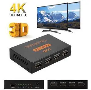 HDMI Splitter 1 in 4 Out -4K Hdmi Splitter 1x4 Ports v1.4 Powered 4K/2K Full Ultra HD 1080p US Adapter 3D Support HDMI Splitter 1 in 4 Out -4K Hdmi Splitter 1x4 Ports v1.4 Powered 4K/2K Full Ultra HD 1080p US Adapter 3D Support