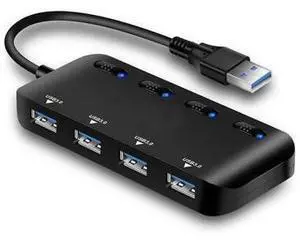 USB 3.0 Hub Splitter - USB Extender 4 Port USB Ultra Slim Data Hub with Individual Power Switch and LED USB 3.0 Hub Splitter - USB Extender 4 Port USB Ultra Slim Data Hub with Individual Power Switch and LED