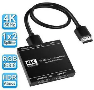 HDMI Splitter 1 in 2 Out, HDMI Splitter 1x2 Power 4K HDMI Splitter with HDMI Audio Output, 4K@60Hz Dual Monitors Duplicate/Mirror for PS4 Fire Stick HDTV HDMI Splitter 1 in 2 Out, HDMI Splitter 1x2 Power 4K HDMI Splitter with HDMI Audio Output, 4K@60Hz Dual Monitors Duplicate/Mirror for PS4 Fire Stick HDTV