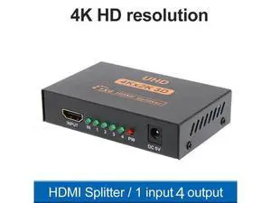 HDMI Splitter 1in4 Out 4K-1x4 HDMI Display Duplicate/Mirror - Powered Splitter Full HD 1080P 4K @ 30Hz (One Input To Two Outputs) - USB Cable Included - 1 Source to 4 Identical Displays HDMI Splitter 1in4 Out 4K-1x4 HDMI Display Duplicate/Mirror - Powered Splitter Full HD 1080P 4K @ 30Hz (One Input To Two Outputs) - USB Cable Included - 1 Source to 4 Identical Displays