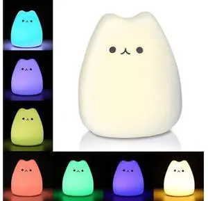 LED Cat Night Light, Battery Powered Silicone Cute Cat Nursery Lights with 7-Color LED Cat Night Light, Battery Powered Silicone Cute Cat Nursery Lights with 7-Color