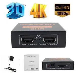 Hdmi Splitter 1 in 2 Out V1.4b Powered Hdmi Video Splitter with AC Adaptor Duplicate/Mirror Screen Monitor Supports Ultra HD 1080P 2K x4K@30Hz and 3D Resolutions (1 Input to 2 Outputs) Hdmi Splitter 1 in 2 Out V1.4b Powered Hdmi Video Splitter with AC Adaptor Duplicate/Mirror Screen Monitor Supports Ultra HD 1080P 2K x4K@30Hz and 3D Resolutions (1 Input to 2 Outputs)