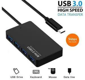 Type-C Hub Multi-Port USB-C HUB, 4 USB 3.0 Ports Compatible for PC, Laptops, Tablets, MacBook, Mac Mini, iMac Pro, Mobile HDD etc, Black Type-C Hub Multi-Port USB-C HUB, 4 USB 3.0 Ports Compatible for PC, Laptops, Tablets, MacBook, Mac Mini, iMac Pro, Mobile HDD etc, Black
