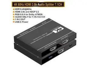 HDMI Switch 4Kx2K@60Hz, HDMI Splitter 1 in 2 Out, with Audio Extractor(HDMI Audio Output), Supports HDR, 4K, 3D, 1080P, Work for HDTV, Xbox, PS5/4/3, Blu-Ray Player, DVD, DVR HDMI Switch 4Kx2K@60Hz, HDMI Splitter 1 in 2 Out, with Audio Extractor(HDMI Audio Output), Supports HDR, 4K, 3D, 1080P, Work for HDTV, Xbox, PS5/4/3, Blu-Ray Player, DVD, DVR