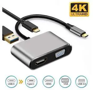 USB C to HDMI VGA Adapter, USB C Hub with 4K HDMI, 1080P VGA,USB 3.0,USB C PD Charging,HDMI+VGA Dual Display,Compatible with MacBook Pro/Air/ipad Pro 2018/Dell XPS/Nintendo Switch USB C to HDMI VGA Adapter, USB C Hub with 4K HDMI, 1080P VGA,USB 3.0,USB C PD Charging,HDMI+VGA Dual Display,Compatible with MacBook Pro/Air/ipad Pro 2018/Dell XPS/Nintendo Switch