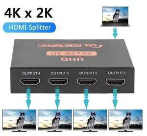 Hdmi Splitter 1 in 4 Out V1.4b Powered Hdmi Video Splitter with AC Adaptor Duplicate/Mirror Screen Monitor Supports Ultra HD 1080P 2K x4K@30Hz and 3D Resolutions (1 Input to 4 Outputs) Hdmi Splitter 1 in 4 Out V1.4b Powered Hdmi Video Splitter with AC Adaptor Duplicate/Mirror Screen Monitor Supports Ultra HD 1080P 2K x4K@30Hz and 3D Resolutions (1 Input to 4 Outputs)