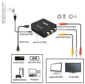 HDMI to RCA HDMI to AV,1080P HDMI to 3RCA CVBs Composite Video Audio Converter Adapter Supports PAL/NTSC for Amazon Fire TV Stick Roku Chromecast Apple TV PC Laptop Xbox HDTV DVD - Black HDMI to RCA HDMI to AV,1080P HDMI to 3RCA CVBs Composite Video Audio Converter Adapter Supports PAL/NTSC for Amazon Fire TV Stick Roku Chromecast Apple TV PC Laptop Xbox HDTV DVD - Black