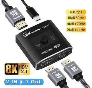 HDMI 2.1 Switch 8K, HDMI Switcher 2 in 1 Out, 2 Port 4K 120Hz HDMI Selector Hub Support 8K@60Hz 48Gbps for Xbox Series X PS4 Pro PS5 Roku UHD TV Monitor Projector(OZ8Q2B) HDMI 2.1 Switch 8K, HDMI Switcher 2 in 1 Out, 2 Port 4K 120Hz HDMI Selector Hub Support 8K@60Hz 48Gbps for Xbox Series X PS4 Pro PS5 Roku UHD TV Monitor Projector(OZ8Q2B)