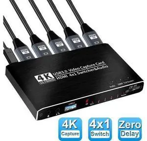 4x1 HDMI Video Capture Card Seamless Switch, 4K@30Hz HDMI to USB3.0 Capture Card,Game Capture Card for Live Streaming/Video Recording/Screen Sharing/Game Playing, Recording 4x1 HDMI Video Capture Card Seamless Switch, 4K@30Hz HDMI to USB3.0 Capture Card,Game Capture Card for Live Streaming/Video Recording/Screen Sharing/Game Playing, Recording