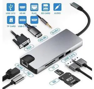 XJYLCPC 9-in-1 USB C Hub Adapter Type-C Dongle with Gigabit Ethernet Port 2 USB 3.0 Ports SD/TF Card Reader 3.5mm Audio Jack USB-C Power Delivery 4K USB C to HDMI VAG for MacBook Pro/Air iPad Pro XJYLCPC 9-in-1 USB C Hub Adapter Type-C Dongle with Gigabit Ethernet Port 2 USB 3.0 Ports SD/TF Card Reader 3.5mm Audio Jack USB-C Power Delivery 4K USB C to HDMI VAG for MacBook Pro/Air iPad Pro