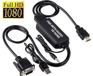 VGA to HDMI Cable 4Ft, VGA to HDMI Cable with Power and Audio Compatible for Computer, Desktop, Laptop, PC, Monitor, Projector, HDTV, Chromebook, Raspberry Pi, Roku, Xbox VGA to HDMI Cable 4Ft, VGA to HDMI Cable with Power and Audio Compatible for Computer, Desktop, Laptop, PC, Monitor, Projector, HDTV, Chromebook, Raspberry Pi, Roku, Xbox