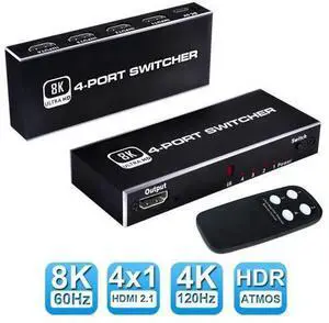 4 in 1 Out HDMI 2.1 Switch, 8K High-Speed 48Gbps 4Port HDMI Switcher, Supports 8K@60Hz 4K@120Hz, Compatible for PS5/PS4 Projectors Monitor Blu-Ray Player Xbox (4 in 1) 4 in 1 Out HDMI 2.1 Switch, 8K High-Speed 48Gbps 4Port HDMI Switcher, Supports 8K@60Hz 4K@120Hz, Compatible for PS5/PS4 Projectors Monitor Blu-Ray Player Xbox (4 in 1)