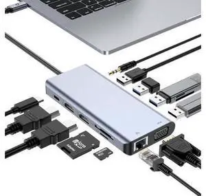 XJYLCPC USB C Docking Station, 12 in 1 USB C Hub Adapter with 2 HDMI 4K, VGA, Ethernet, 4 USB-A Ports, Audio, 100W PD, SD/TF Card Reader for MacBook Pro Air, XPS, Surface XJYLCPC USB C Docking Station, 12 in 1 USB C Hub Adapter with 2 HDMI 4K, VGA, Ethernet, 4 USB-A Ports, Audio, 100W PD, SD/TF Card Reader for MacBook Pro Air, XPS, Surface