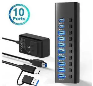 XJYLCPC Powered Hybrid USB-A/C Hub10 Ports 48W Powered USB Hub Aluminum USB Splitter with Individual On/Off Switches and 12V Power Adapter for PC, Laptops, MacBook Pro/Air, iMac, XJYLCPC Powered Hybrid USB-A/C Hub10 Ports 48W Powered USB Hub Aluminum USB Splitter with Individual On/Off Switches and 12V Power Adapter for PC, Laptops, MacBook Pro/Air, iMac,