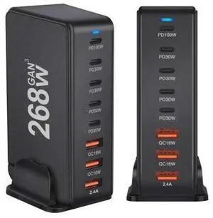 8 Prots USB C 268W Fast Charger QC4.0 USB PD Muti Ports GaN Charger Mobile Phone Quick Charging Type C Wall for iPhone Xiaomi Samsung - Black 8 Prots USB C 268W Fast Charger QC4.0 USB PD Muti Ports GaN Charger Mobile Phone Quick Charging Type C Wall for iPhone Xiaomi Samsung - Black