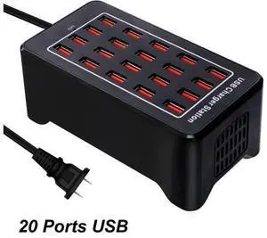 20-Port 100 watt (20 A) USB Charging Station, Travel Desktop USB Rapid Charger, Multi Ports Fast Charger Station Organizer Compatible with Smartphones, Tables, and More Devices - Black 20-Port 100 watt (20 A) USB Charging Station, Travel Desktop USB Rapid Charger, Multi Ports Fast Charger Station Organizer Compatible with Smartphones, Tables, and More Devices - Black